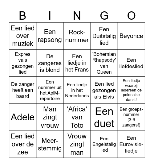 De Grote Anima Perla Musica-KaraokeBingo! Bingo Card