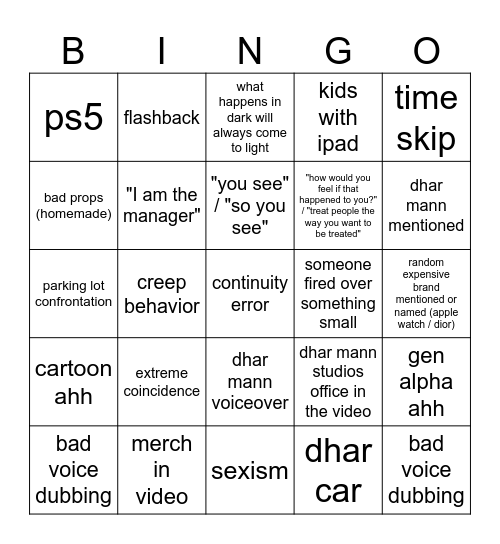 Dhar Mann Bingo v3 Bingo Card