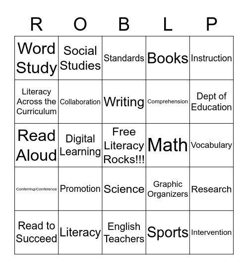 Richland One Balanced Literacy Platform Bingo Card