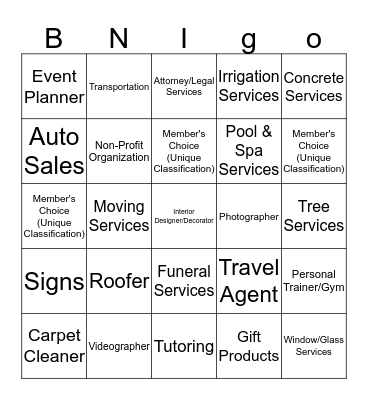 BNI HRBB BNIGO Bingo Card