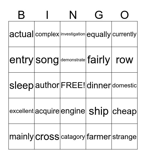 vocab bingo cards