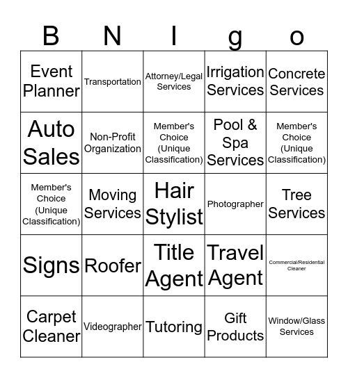 BNI HRBB BNIGO Bingo Card