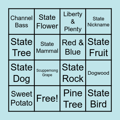 North Carolina State Symbols Bingo Card