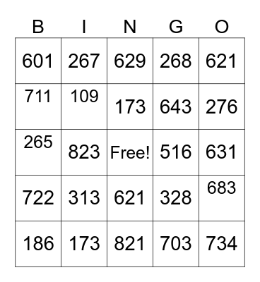 Addition and Subtraction Bingo Card