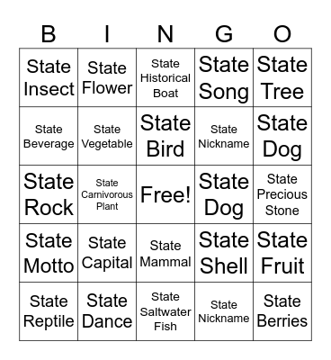 North Carolina Bingo Card