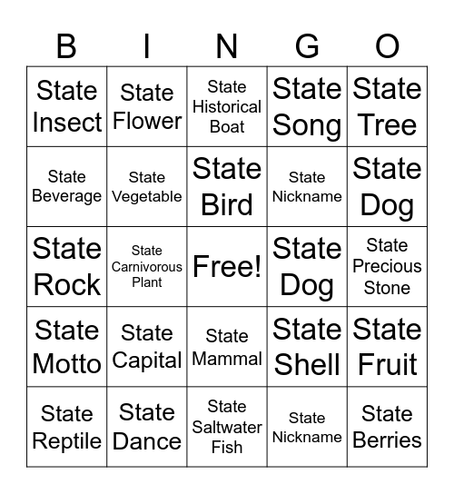 North Carolina Bingo Card