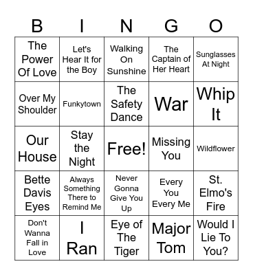 One Hit Wonders of all Time Bingo Card