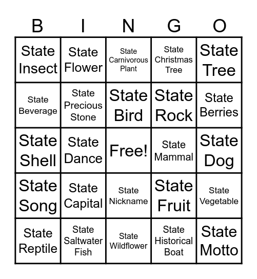 North Carolina Bingo Card