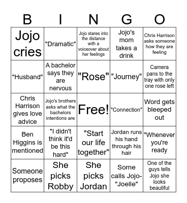 Bachelorette Fianle Bingo Card