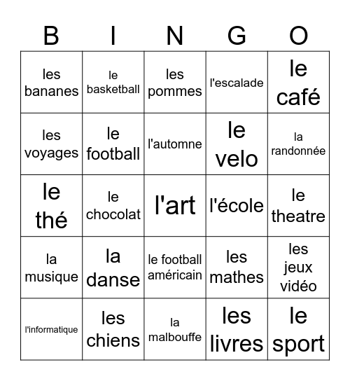 Est-ce que tu aimes .... Bingo Card