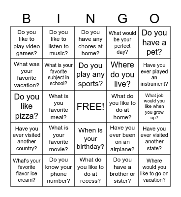 Social Bingo Card