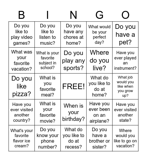 Social Bingo Card