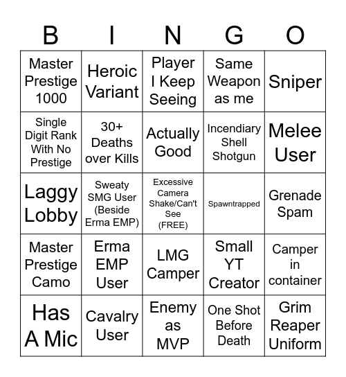 COD WW2 Bingo Card