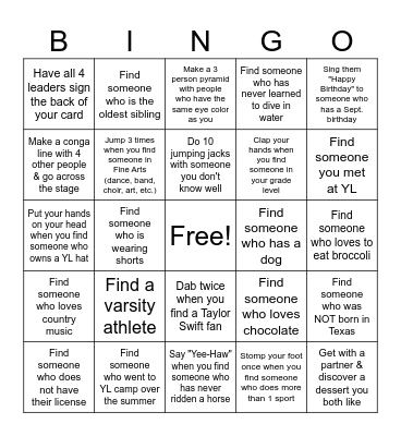 Getting To Know You Bingo Card