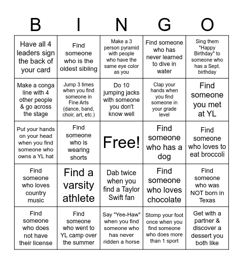 Getting To Know You Bingo Card