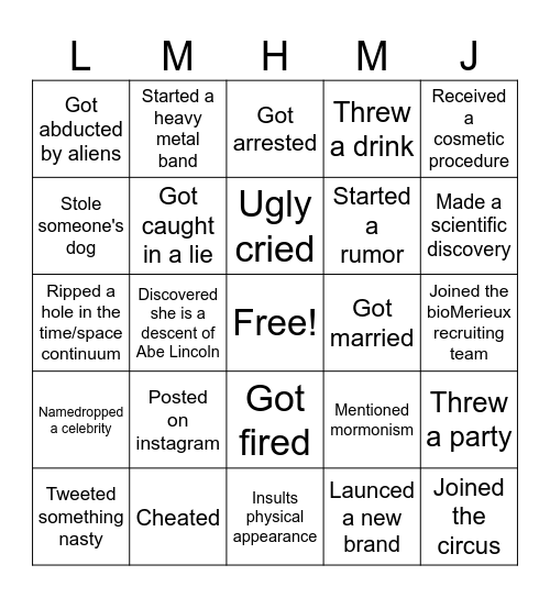 RHOSLC BINGO Card