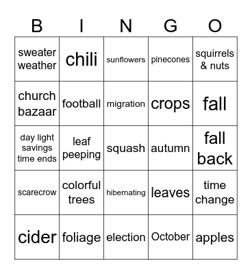 Autumn Bingo Card