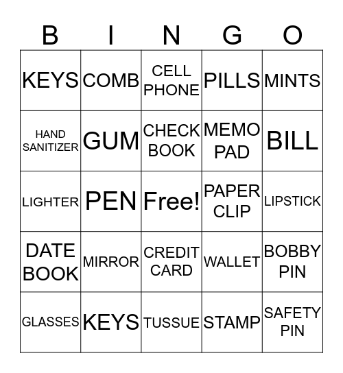 PURSE BINGO Card