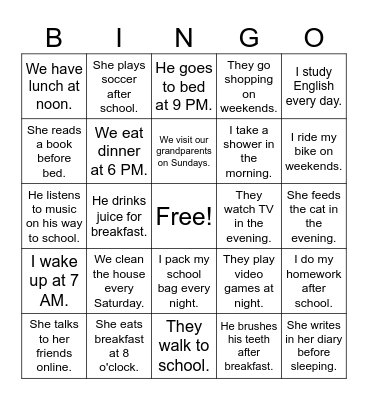 Daily Routines Bingo Card