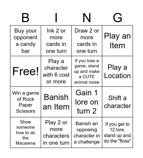 Lorcana Bingo Card