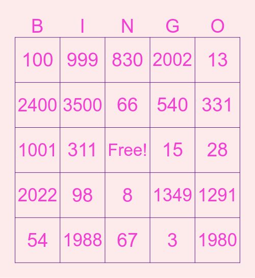 Les nombres en français Bingo Card
