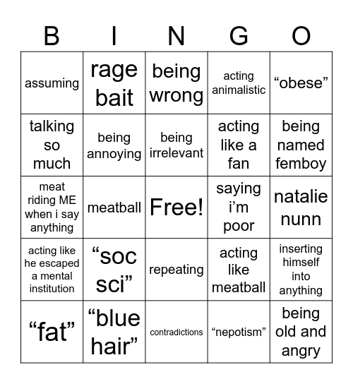 everyone hates femboy Bingo Card