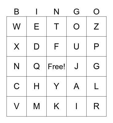 French Alphabet Bingo Card