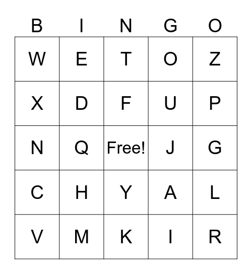 French Alphabet Bingo Card