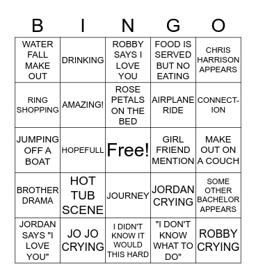 JoJo Bachelorette Bingo Card