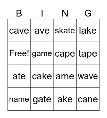 phonics bingo Card