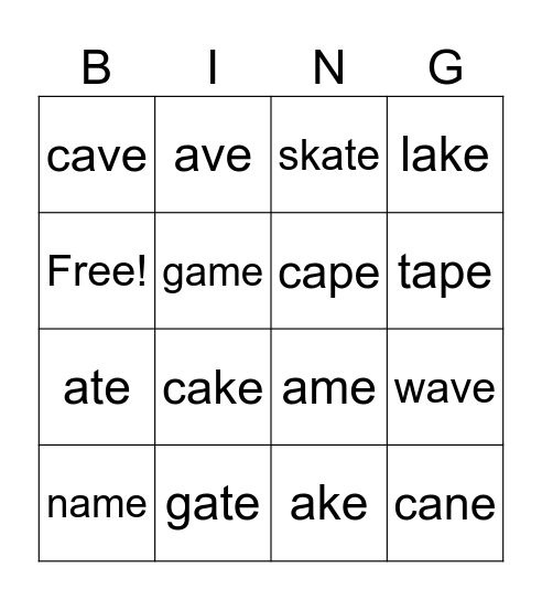 phonics bingo Card