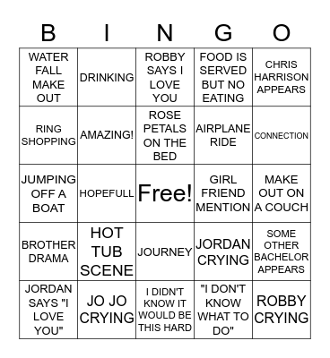 JoJo Bachelorette Bingo Card