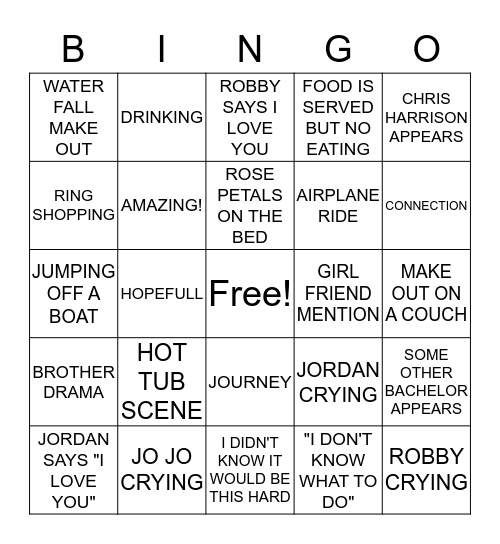 JoJo Bachelorette Bingo Card