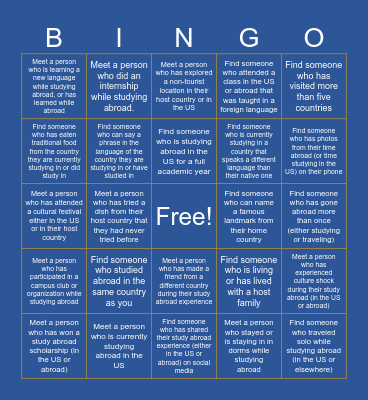 International Connections Cafe! Bingo Card