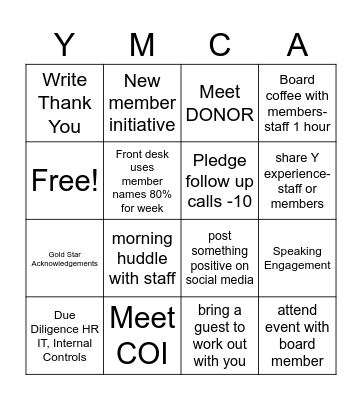 YMCA 2024 Bingo Card