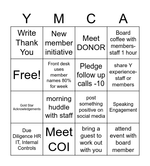 YMCA 2024 Bingo Card