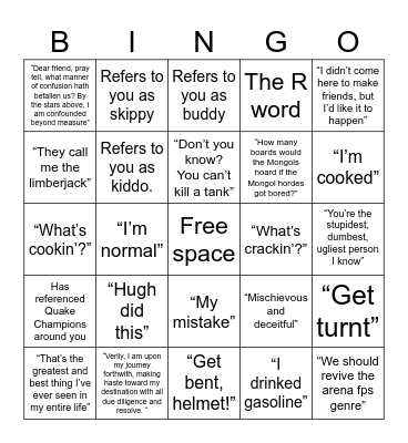 Rohan Bingo Card