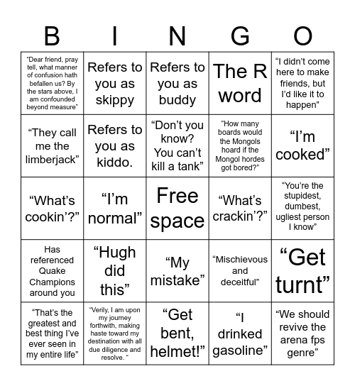 Rohan Bingo Card