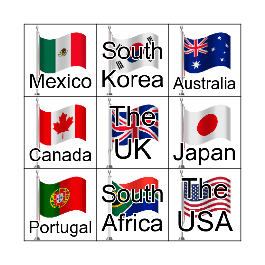 Countries Bingo Card