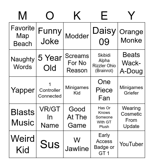 MOKEY BINGO Card