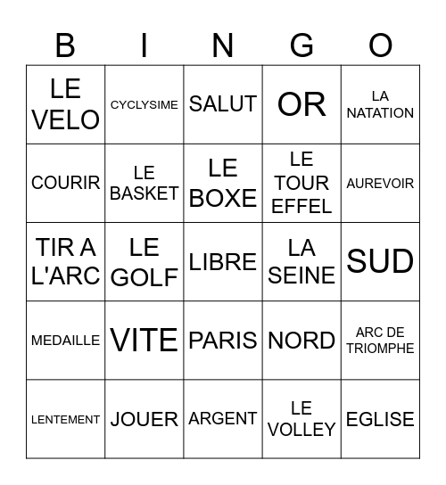 LES JEUX OLYMPIQUES Bingo Card