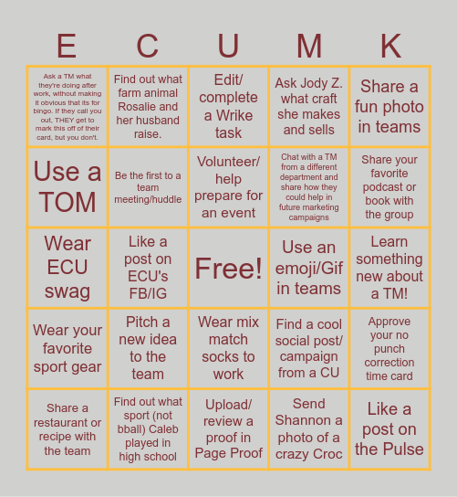 Marketing Bingo Card