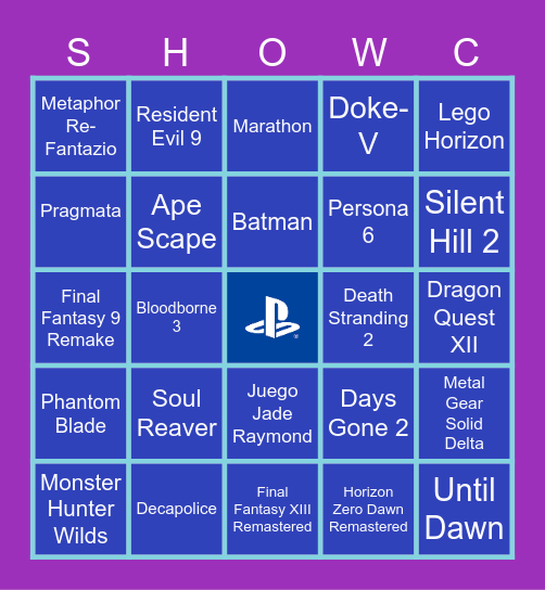 Rejugando Playstation Showcase Bingo Card