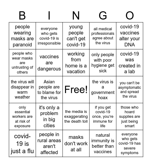 Stereotype Bingo Card