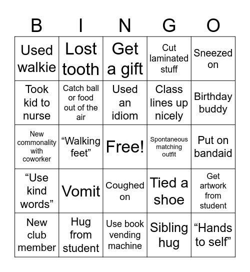 Paraprofessional Bingo Card