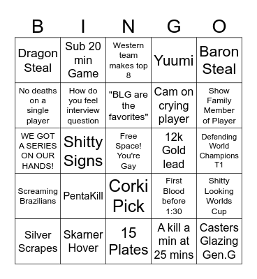 League of Legends Worlds Bingo Card