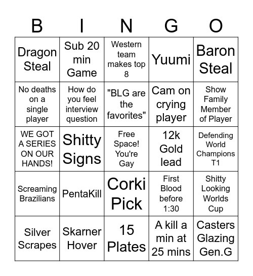 League of Legends Worlds Bingo Card