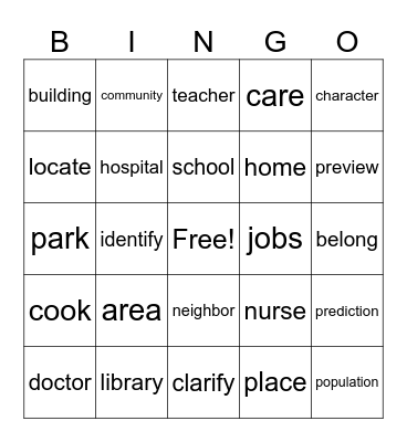 Unit 1 Vocabulary Bingo Card