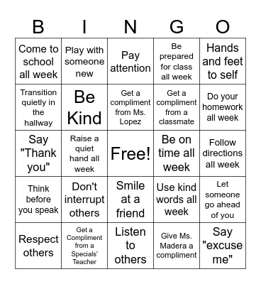 Respect Bingo Card