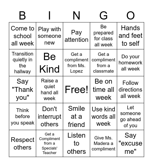 Respect Bingo Card